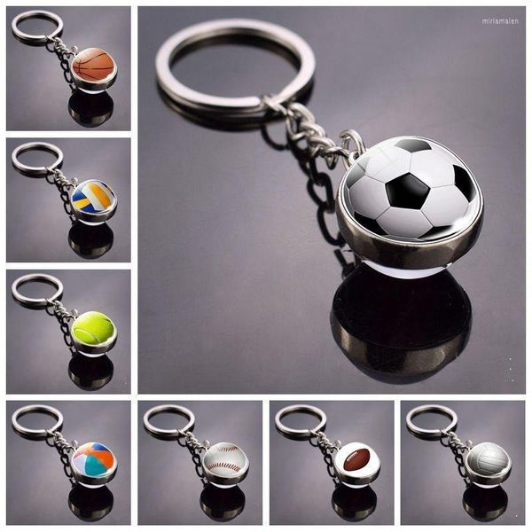 Porte-clés mode boule de verre porte-clés basket-ball Baseball Football volley-ball tennis Rugby porte-clés voiture porte-clés sport mémorial bibelot Mir