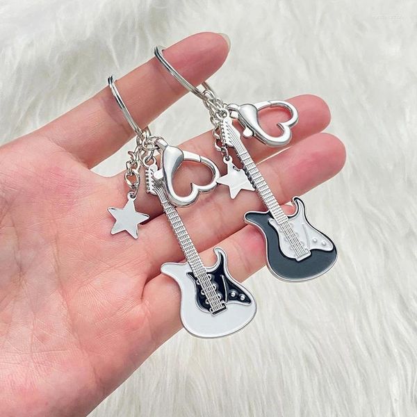 Llaveros Moda Hip Hop Gota Aceite Guitarra Corazón Llavero Para Mujeres Dulce Estilo Fresco Color Plata Llavero Y2K Bolsa Pareja Regalo Joyería