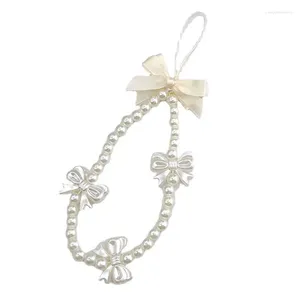 Porte-clés mode perles d'imitation perles breloques papillon chaînes de téléphone portable de dame mignonne une pièce Y15973