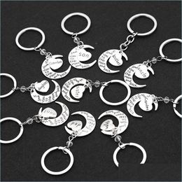 Keychains mode sleutelhouder gegraveerde brief hanger Keychains Moon Keyrings Charm Jewelry Gifts C3 Drop Delivery 2021 AC DHSeller2010 DHWQO