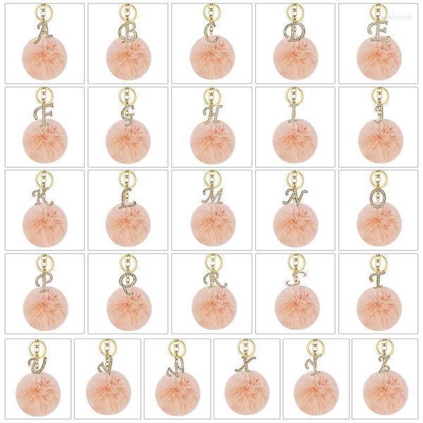 Porte-clés Mode Porte-clés Rose Pompon Peluche Lettre Anglaise Diamant Porte-clés 26 Mot A À Z Sac À Main Femme Sac PendentifKeychains Emel22