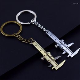 Keychains Fashion Men's Car Keychain Mini Vernier remklauw draagbare meting van meten met gaten Turbo Key Chain Ring Ruler