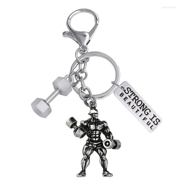 Keychains Fashion Metal Barbell Pendant Chain de clé Strong bodybuilder Perfect Muscle Charm Keychain Gym Men's Gift HolderskeyChains Emel22