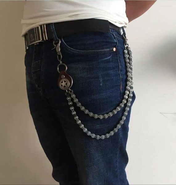 Porte-clés Mode Punk Hip-Hop Ceinture Taille Porte-clés Multicouche Mâle Pantalon Hommes Jeans Noir Pistolet Plaqué Chaînes En Métal De Vélo