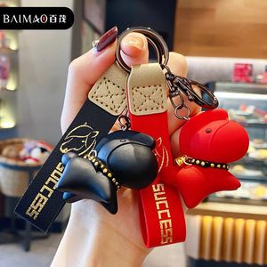 Keychains Fashion Punk Noord -Europa Horse Pu Leather Dog Key Chains For Women Bag Pendant Sieraden Trinket Herenauto's Keyring