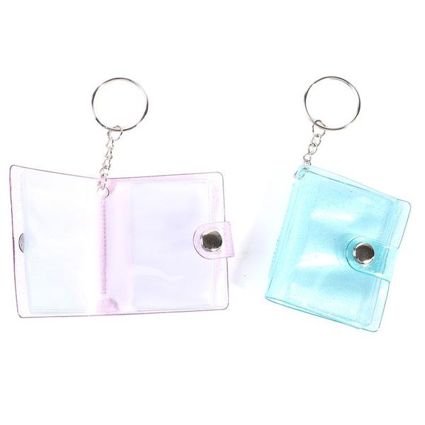 Llaveros Moda Lentejuelas de PVC Mini Po Colgante Llavero Etiqueta engomada transparente Nombre Tarjeta Llavero Titular Pos Bolsa Llavero FobLlaveros LlaverosLlavero