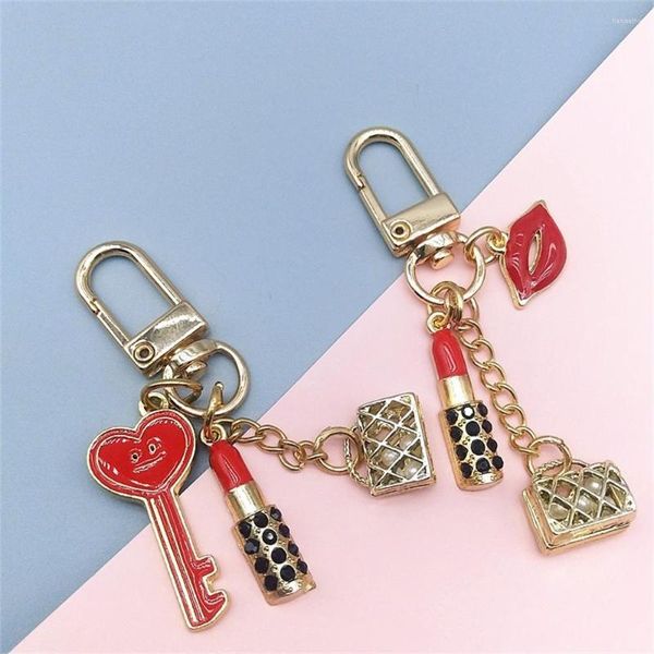 Keychains Fashion Red Lipstick Bag Keychain for Women Femenino Cadena de metal de oro creatoria Accesorios para regalos