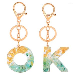 Keychains Fashion Resin 26 Engelse brief hanger Key Chain Women Acryl Glitter Gold Foil Epoxy Alfabet Keyring Sieraden Geschenken