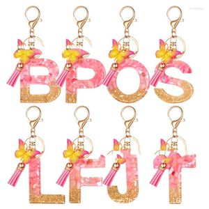 Porte-clés Mode Résine A-Z Lettre Initiale Porte-clés Pour Femmes Rose Sparkle Papillon Gland Alphabet Porte-clés Sac À Main Sacs À Main Clés De Voiture