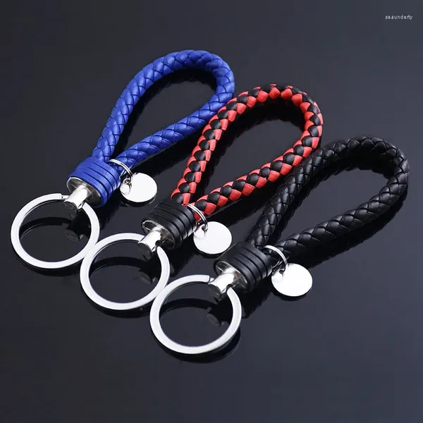 Keychains de moda de cuero retro de cuero trenzado llave unisex cordones tejidos a mano Mujeres para hombres para hombres portavasos regalos