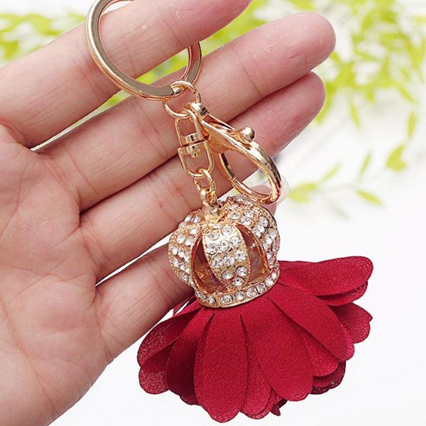 Porte-clés mode strass couronne pétales porte-clés voiture anneau pour femmes sac breloques accessoires bijoux pendentif GL5045