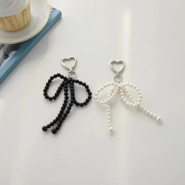 Keychains Fashion Sweet Pearl Mobile Phone Chain Femmes Girls Heart Bowknot Per perle Téléphone Lanyard Hanging Cord Bijoux Gift