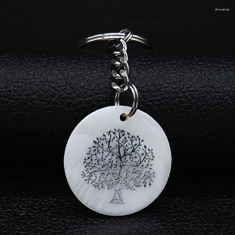 Keychains Fashion Tree of Life Shell rostfritt stål Key Chains Women Silver Color Pendant Jewelry Llaveros Para Mujer K77739S07