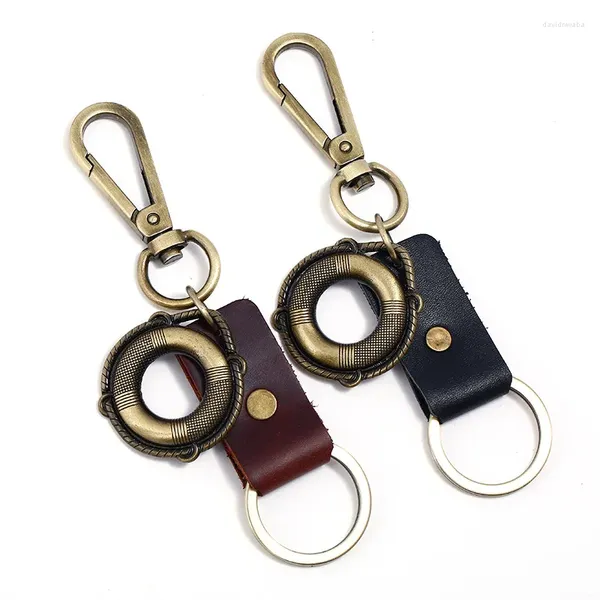 Porte-clés Mode Vintage Cuir Porte-clés Rétro Alliage Bague De Natation Charme Hommes Femmes Sac Accessoires Bouée De Sauvetage Voiture Porte-clés Casual Bijoux