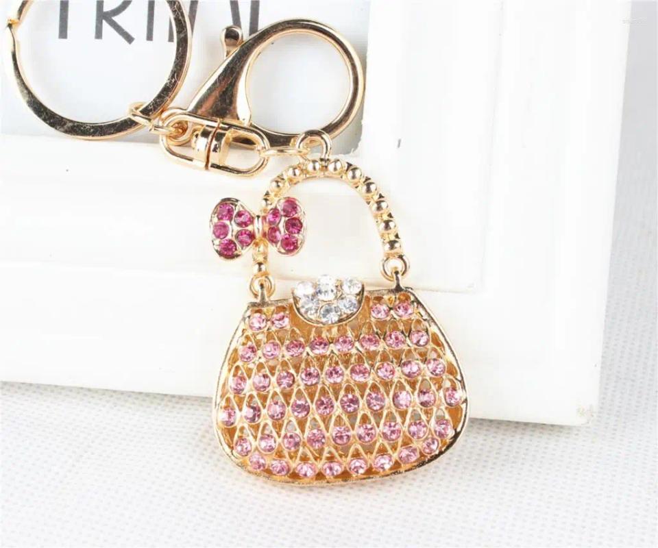 Keychains Fashion Women Handbag Butterfly Bow Crystal Rhinestone Charm Pendant Purse Key Ring Chain Creative Birthday Present