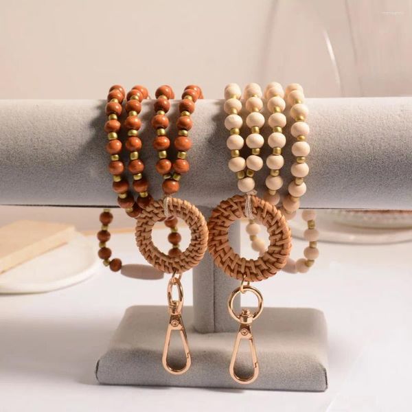 Keychains Fashion Wood Beaded Id Id Card Parno para mujeres Collar de llavero Cabecillo de joyas de cuerda personalizada Accesorios de regalos