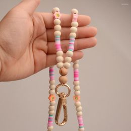 Keychains Fashion Wood kralen ketting lanyard voor vrouwen meisjes glimlach zachte klei charme long key chains accessoire