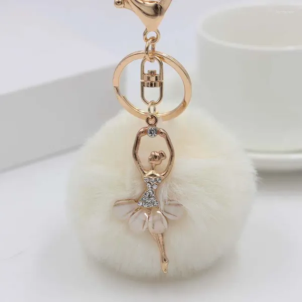 Llaveros Moda y linda bailarina de ballet artificial bola de peluche llavero creatividad ángel bolso de mujer coche colgante llavero regalo