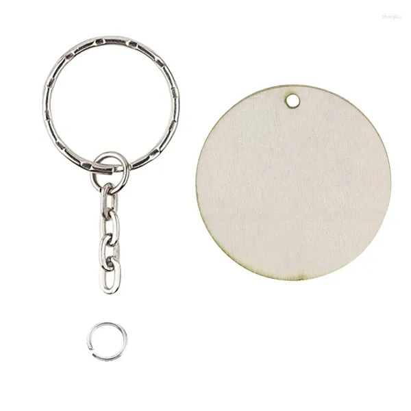 Porte-clés à portée rapide 50 pcs en bois vierge pour porte-clés étiquettes rondes anneau bricolage artisanat