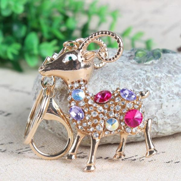 Porte-clés gros chèvre mouton mignon cristal strass pendentif à breloque sac à main sac de voiture porte-clés chaîne créative cadeau de fête de mariage