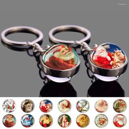 Porte-clés père noël boule de verre pendentif porte-clés mignon père noël porte-clés cabochon porte-clés cadeaux de noël pour amis