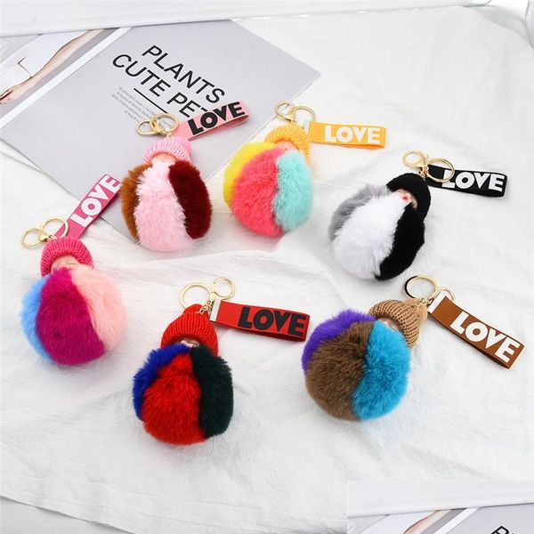 Llaveros Llaveros de bolas de piel sintética Adorables Niños Juguetes de peluche Lindo Colorf Slee Baby Doll Llavero Mujeres Fluffy Pompom Key Rin Bdehome Dhyym