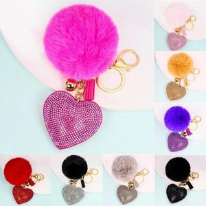 Porte-clés fausse fourrure peluche boule porte-clés strass coeur alliage porte-clés couleur unie sac pendentif fille