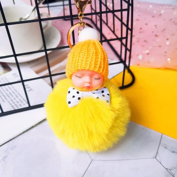 Sleutelhangers Imitatiebont Pompom Strik Slapende Baby Sleutelhanger Tas Handtas Telefoon Charme Pop