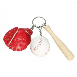 Keychains Faux Leather Baseball Keychain Mini Size Glove Glove Set pour les fans de sport Modèle en bois exquis