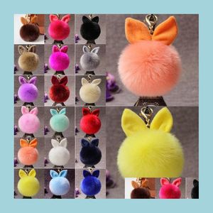 Porte-clés Faux lapin boule de fourrure porte-clés Pom Poms porte-clés sac de voiture pendentif de charme moelleux porte-clés bijoux de mode D316Q F Dro Bdehome Dhlrx