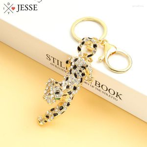 Porte-clés féroce léopard strass émail porte-clés tendance hommes femme Animal métal cristal breloque porte-clés haute qualité bijoux cadeau en gros