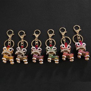 Keychains Fine Key Chain Creative Small Gift Chinese stijl Lion Dance Kirin Alloy Fashion Girls Bag Ornament Mobile Hangende C3 Drop D DHHCW