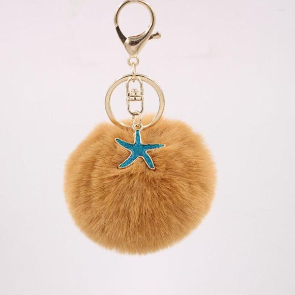 Keychains Fluffy Fur Pom Starfish Faux Faux Bulb Bag Bag Ornaments Ball Crystal Pendse Key