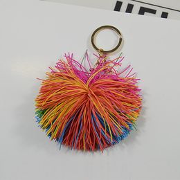 Porte-clés boule de fourrure en caoutchouc multicolore, porte-clés unisexe, bijoux tendance, ornements de sac, cadeaux