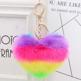 Keychains Fluffy Pompom Gifts For Women Soft Heart Shape Pompon Fake Key Chain Ball Car Bag Accessoires Ring Emel22