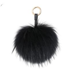 Keychains Fluffy Real Fur Ball Keychain Puff Craft Diy Pompom Black Pom Keyring UK Charm Women Bag Accessoires Gift274S