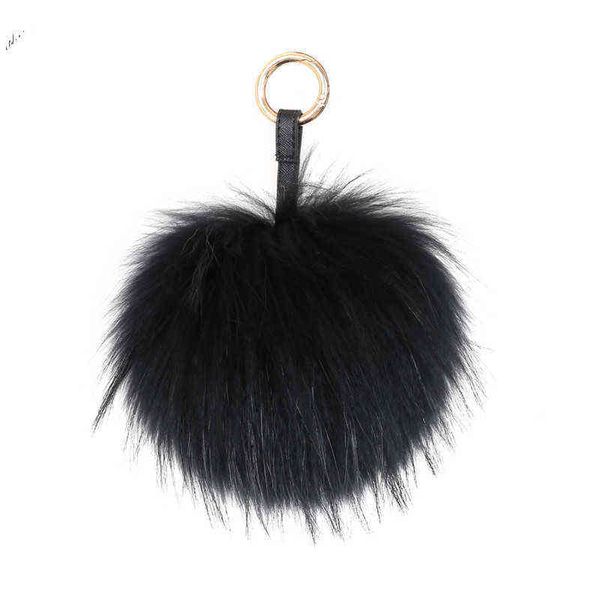 Porte-clés Fluffy Real Fur Ball Porte-clés Bouffée Porte-clés Artisanat DIY Pompon Noir Pom Porte-clés Royaume-Uni Charme Femmes Sac Charme Accessoires Cadeau T220909