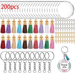 Keychains for Acryl Key Chain BLANKS SET TASSEL hanger Diy Crafts Duidelijke sleutelhangers maken 2inch ronde groothandel 200 %