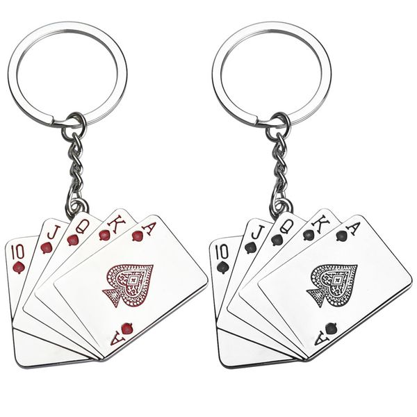 Gadgets al aire libre Llaveros para hombres Bolsa de coche Llavero Joyería de acero inoxidable Straight flush Texas Holder Poker Naipes Regalo Moda Key Ring Holder