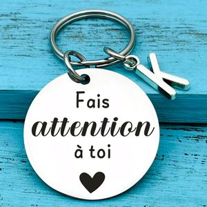 Keychains French Keychain Fais aandacht A Toi Gifts For Boyfriend Husband Family Son Daughter Friends Gift Keyring