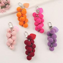 Keychains Fruit Pompom Ball Key Chain For Women Girls Car Bags Charms Solid Grape Ring Fashion Heart Pape Phectant Keychain