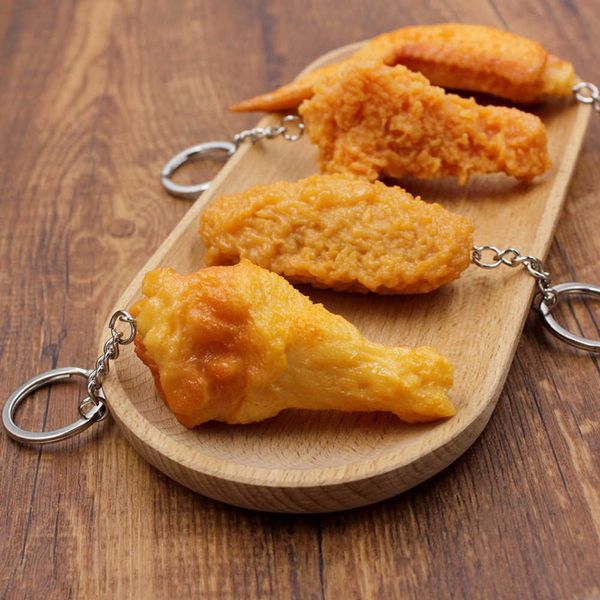 Porte-clés drôle cuisse de poulet frit aile de poulet porte-clés créatif Mini Simulation pendentif alimentaire avec porte-clés pour sac à main sac à main