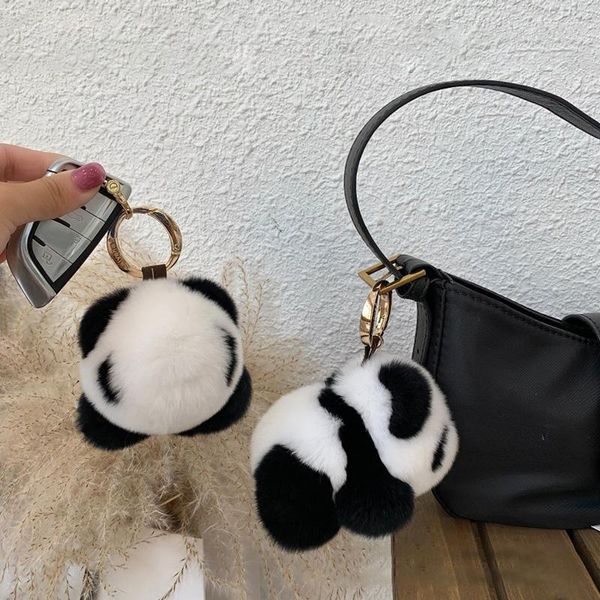 Llaveros Llavero de piel sintética peluda para mujeres y hombres, lindo y encantador Panda, llaveros de animales, Soportes para Llaveros, bolsa, colgantes, regalo de joyería