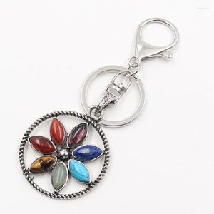 FYJS Unique Argent Plaqué Cercle Fermoir Homard Coloré Petite Pierre Fleur De Vie Porte-clés Inspiration Chakra Bijoux