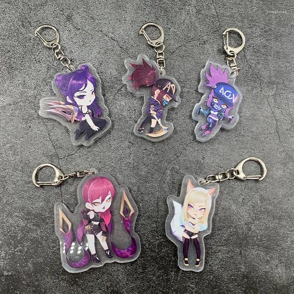 Porte-clés jeu DIOCOS LoL KDA dessin animé acrylique porte-clés groupe de filles COS pendentif Kaisha Evelynn Akali bijoux Double face