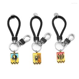 Keychains Game Elaw Fire Emblem Keychain Figuur Logo Tags Metalen hanger gevlochten lederen sleutelhangers tas auto sleutelhouder mannen sieraden llaveros