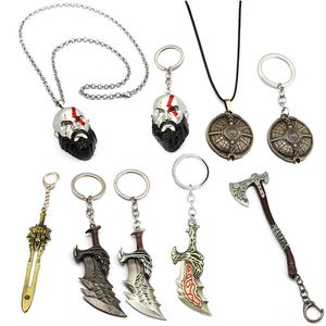 Porte-clés jeu God Of War porte-clés Kratos gardien bouclier hache porte-clés lien chaîne pendentif hommes voiture sac Llavero Chaveiro Porte Clef