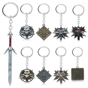 Porte-clés jeu bijoux tête de loup pendentif médaillon épée porte-clés Animal Geralt porte-clés cadeau accessoires Vintage pour hommes garçons