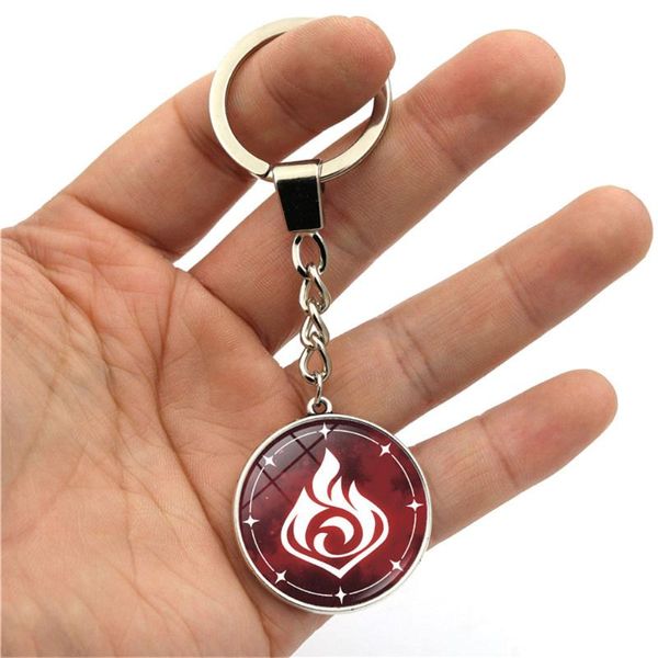 Keychains Genshin Impact Keychain jeu jeu de dieu Water vent tonnerre double face verre pendentif clé porte-clés porte porte-bague