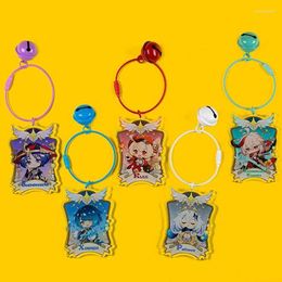 Keychains Genshin Impact Keychain Man Key Chain Women Bell Acryl Holder Paren Keyring Hua Tao Ring Pendant Alloy Porte Clef